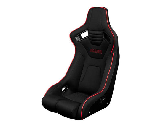 Braum Racing Elite-R Series Fixed Back Bucket Seat - Black Polo Cloth (Red Stitching|Piping)