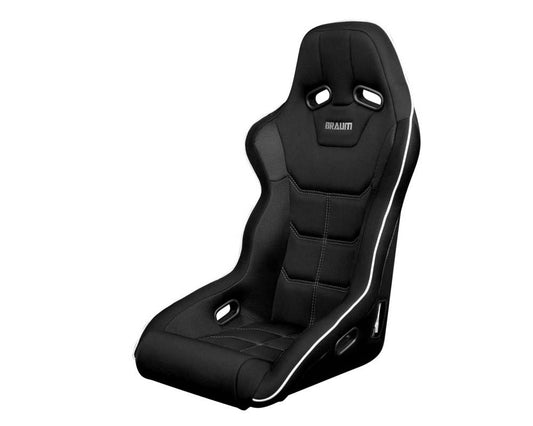 Braum Racing Falcon X Series Fixed Back Racing Seat - Black Polo Cloth (White Stitching|Piping)