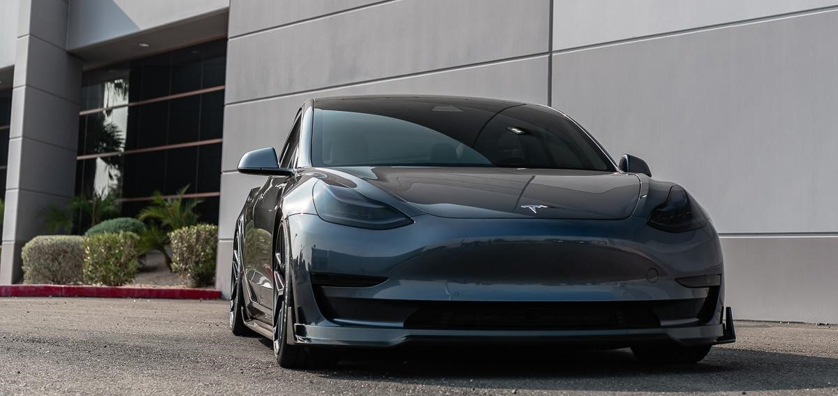 VR Aero Gloss Carbon Fiber Front Lip Spoiler Tesla Model 3 2018+